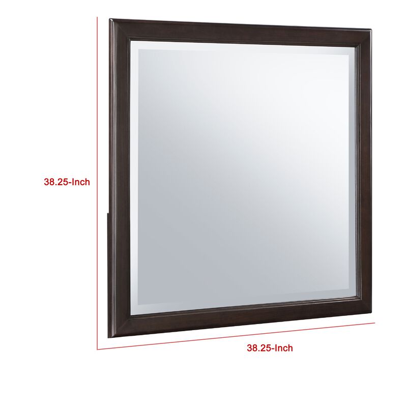 Amber Dresser Mirror, Brown Wood Frame, Beveled Mirror Glass, 38 Inch