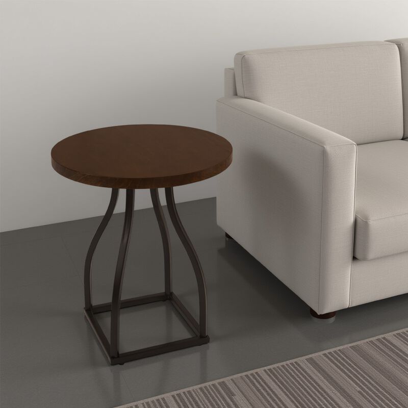 Tior Accent Table, 20 Inch Round Wood Laminate Top, Black Metal Base