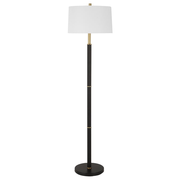 62 Inch Floor Lamp, White Tapered Hardback Shade, Black with Gold Accents