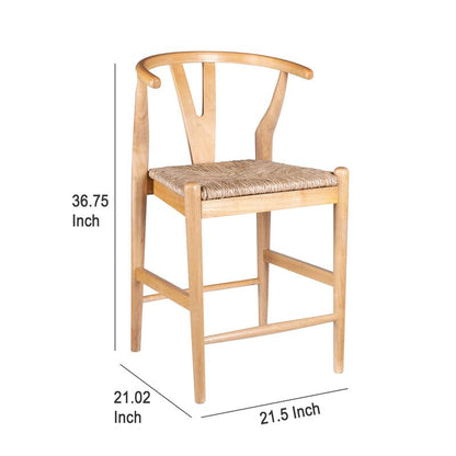 Cera Counter Stool Chair, Handwoven Rope, Natural Brown Wood
