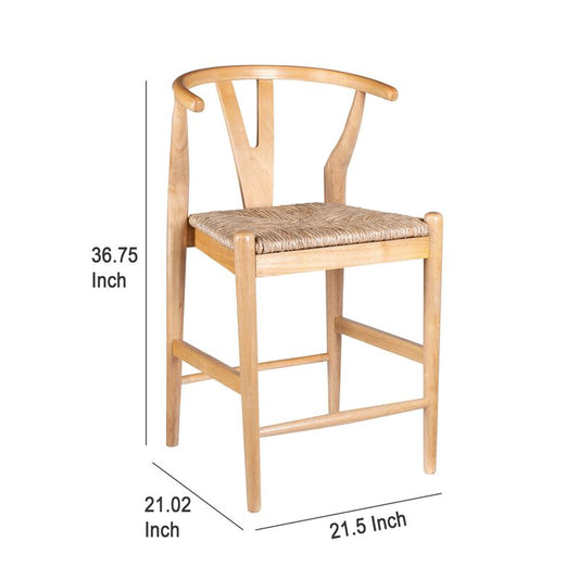 Cera Counter Stool Chair, Handwoven Rope, Natural Brown Wood