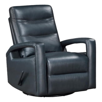 Kamo Manual Recliner Swivel Chair, 32 Inch, Navy Blue Faux Leather