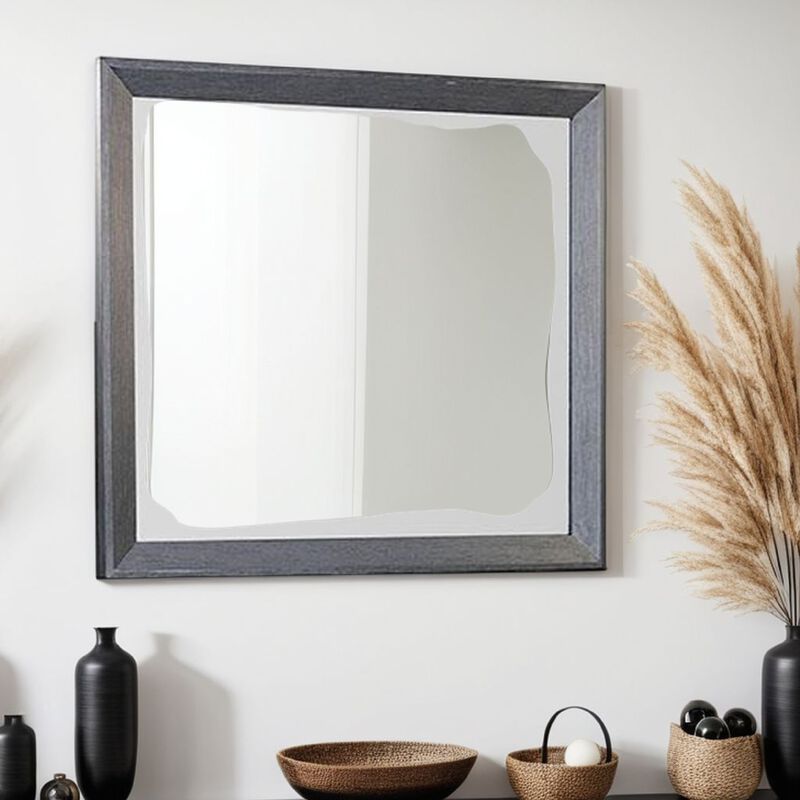 Kizie Dresser Mirror, Classic Weathered Black Solid Rubberwood 42 Inch