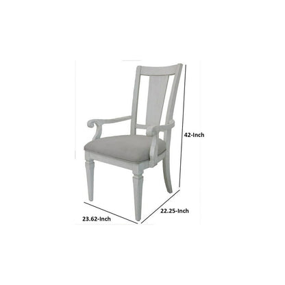Kate 24 Inch Dining Armchair Set of 2, Light Gray Linen, White Wood Frame
