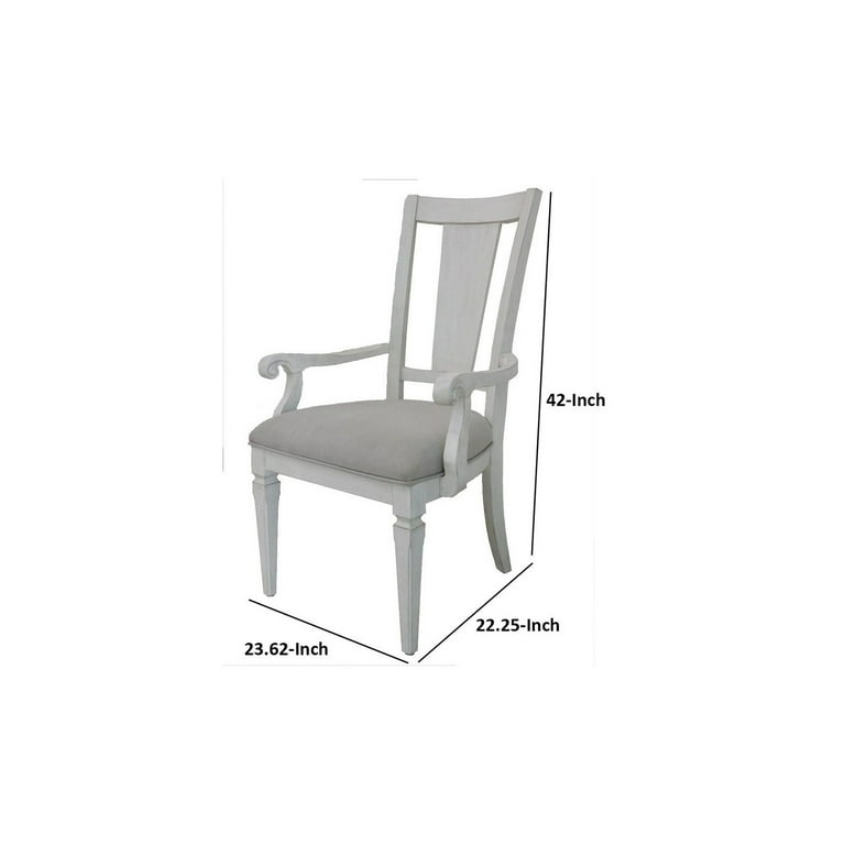 Kate 24 Inch Dining Armchair Set of 2, Light Gray Linen, White Wood Frame