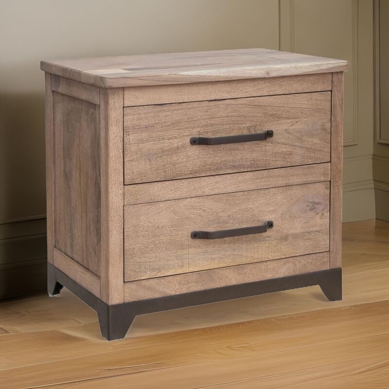 Umey 29 Inch Nightstand, Drawers, Metal Handles, Support Legs, Wood, Brown