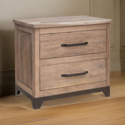 Umey 29 Inch Nightstand, Drawers, Metal Handles, Support Legs, Wood, Brown