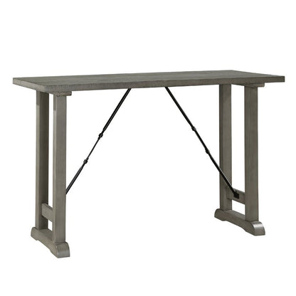 Anab Counter Height Table, Rectangular Gray Wood and Turnbuckle Base
