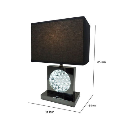 Rohi 22 Inch Table Lamp, Black Fabric Shade, Nickel Base, LED Accents