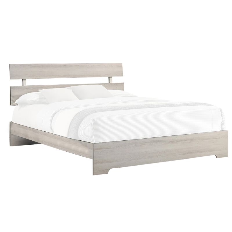 Cuzzy Full Platform Bed with Panel Headboard, Low Profile White Wood