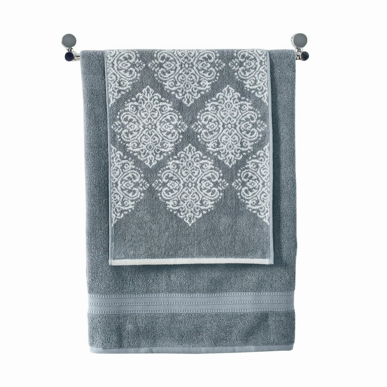 Eula Modern 6 Piece Cotton Towel Set, Stylish Damask Pattern, Slate Blue