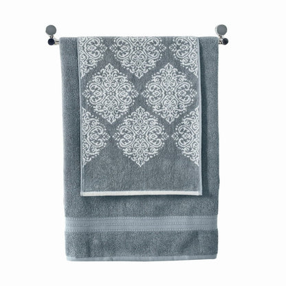 Eula Modern 6 Piece Cotton Towel Set, Stylish Damask Pattern, Slate Blue