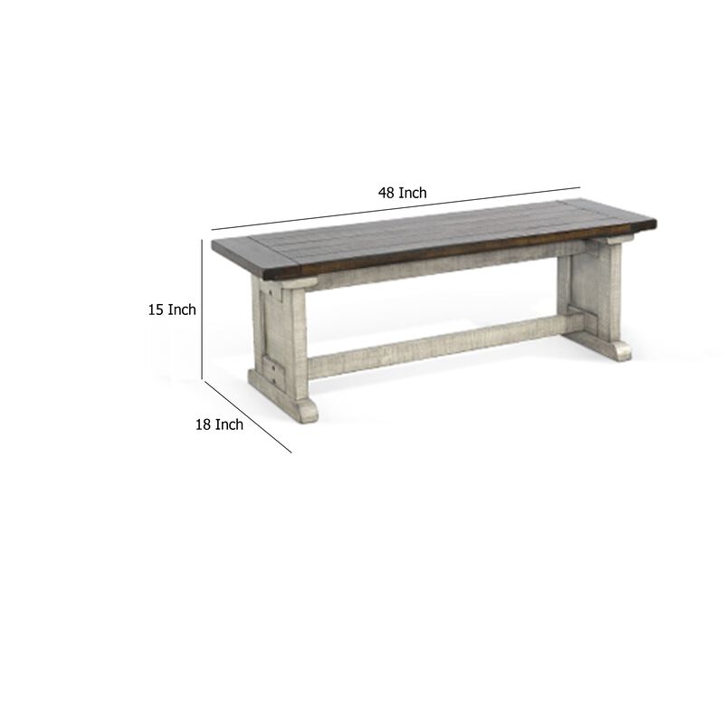 Camie Side Dining Bench, Plank Dark Brown Gray Mahogany Wood 48 Inch