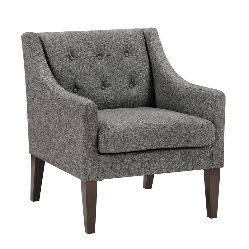 Ginna Accent Armchair, Button Tufted Dark Gray Polyester, Brown Legs