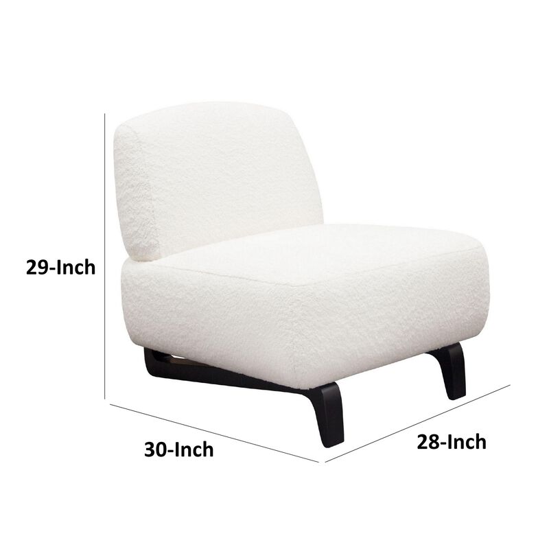 Ikka 30 Inch Padded Armless Chair, Crisp White Faux Sheepskin Upholstery