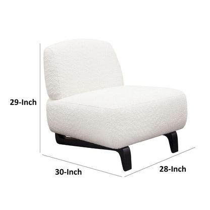 Ikka 30 Inch Padded Armless Chair, Crisp White Faux Sheepskin Upholstery