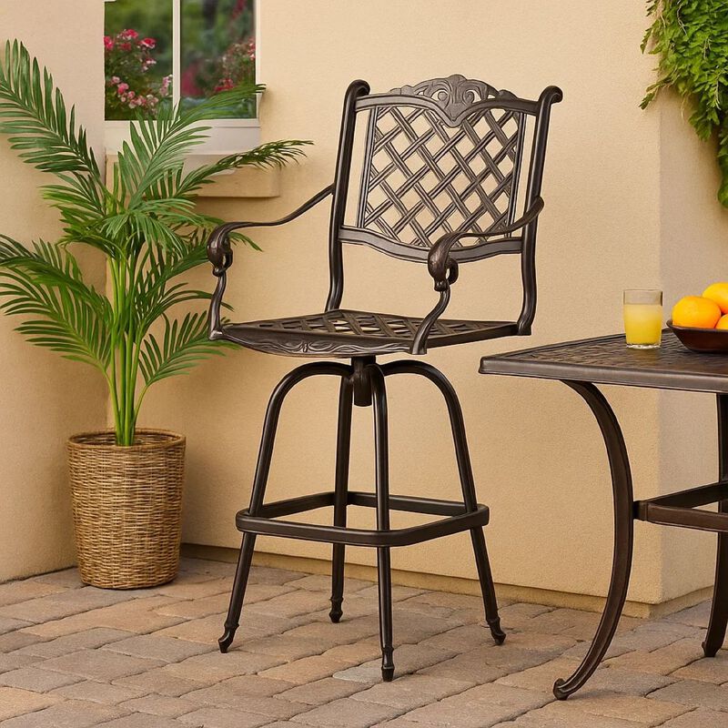 Outdoor Barstool Chair, Swivel Function, Coppertone Aluminium Finish