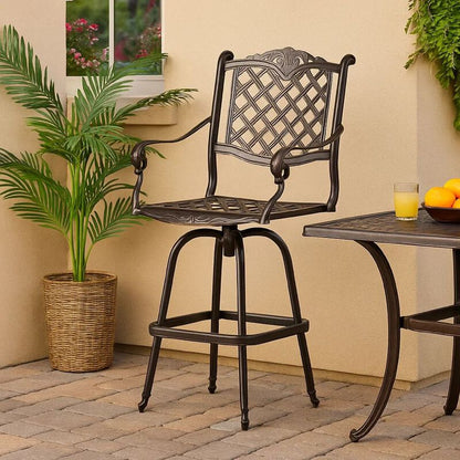 Outdoor Barstool Chair, Swivel Function, Coppertone Aluminium Finish