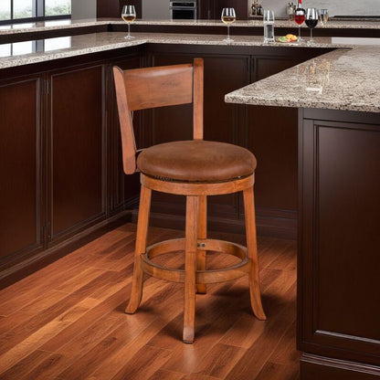 Marv Swivel Counter Height Chair Set of 2, Brown Faux Leather, Wood