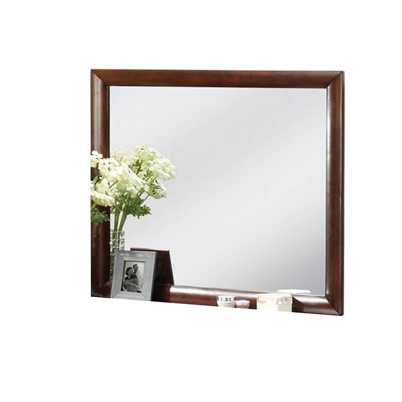 Simo Dresser Vanity Mirror, 40 Inch Dark Cherry Brown Solid Wood