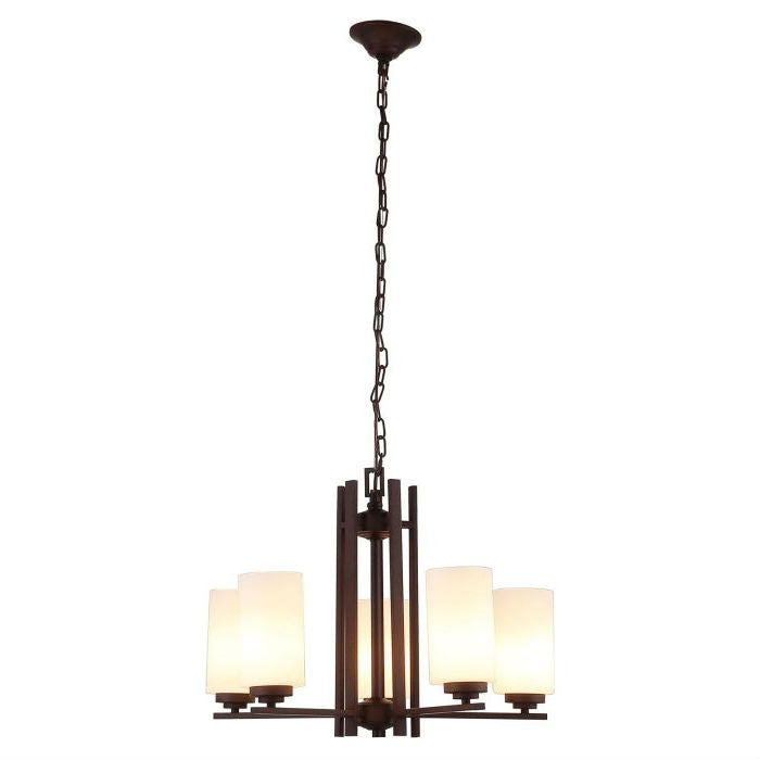 Farmhouse Dimmable Bronze 5 Column Lights Metal Wood Chandelier
