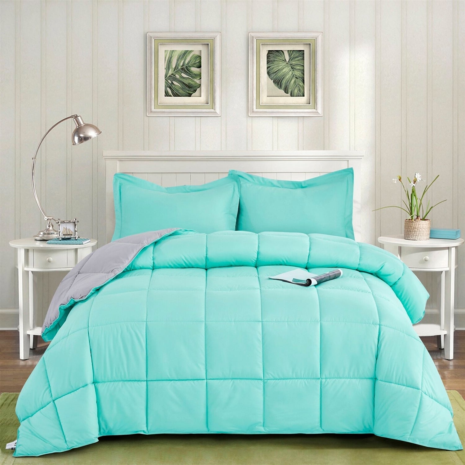 Twin/Twin XL Traditional Microfiber Reversible 3 Piece Comforter Set in Blue/Grey — Chic Home-Decor