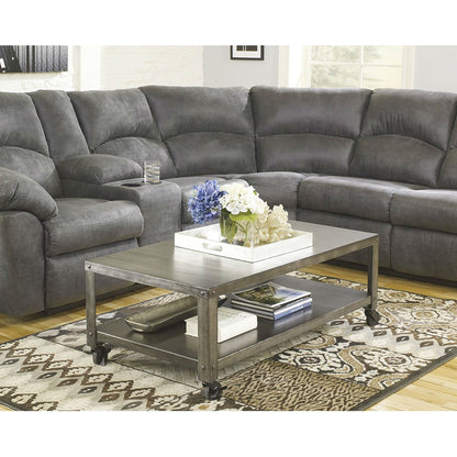 Modern Industrial Style Metal Coffee Table with Locking Caster Wheels