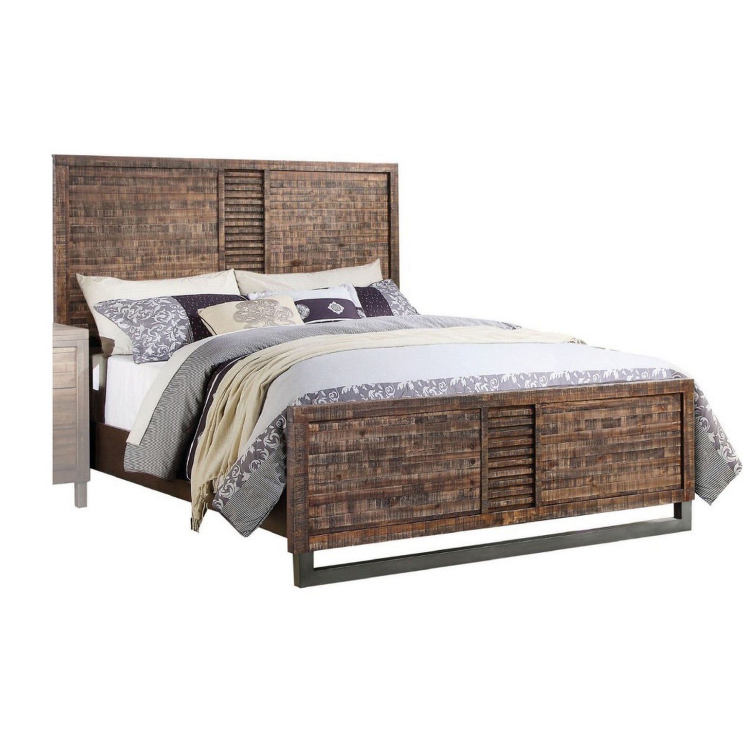 87 Inch Rustic Style Wood Queen Bed, Plank Design, Brown — Chic Home-Decor