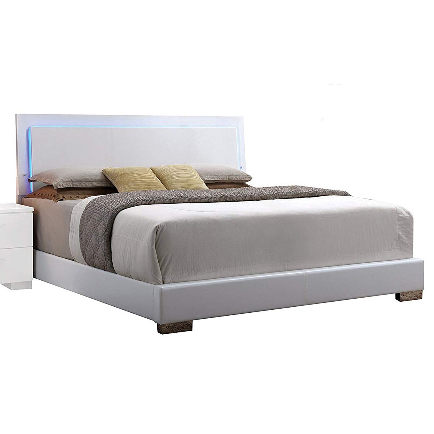 Contemporary Style Queen Size Wooden Panel Bed with Headboard, White — Chic Home-Decor