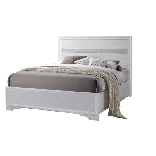 Wooden Twin Size bed with Bracket Legs and Crystal Accented Headboard, White — Chic Home-Decor