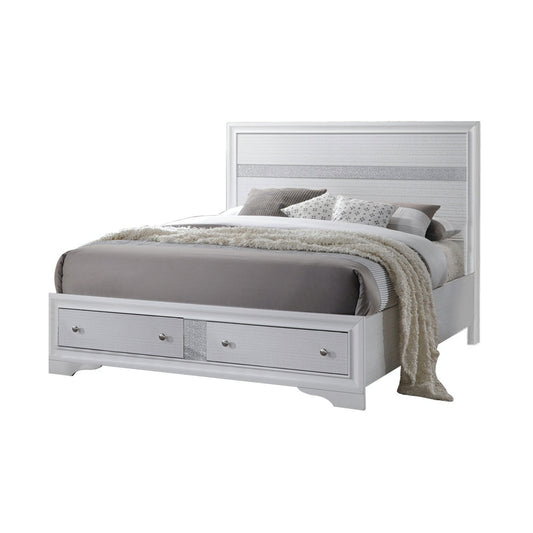 Classy Queen Size Bed With Storage, White — Chic Home-Decor