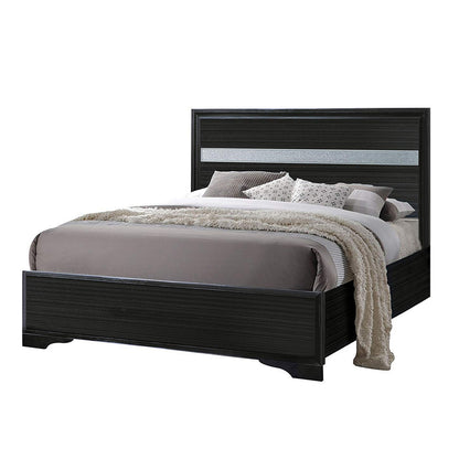 Wooden Twin Size bed with Bracket Legs and Crystal Accented Headboard, Black — Chic Home-Decor