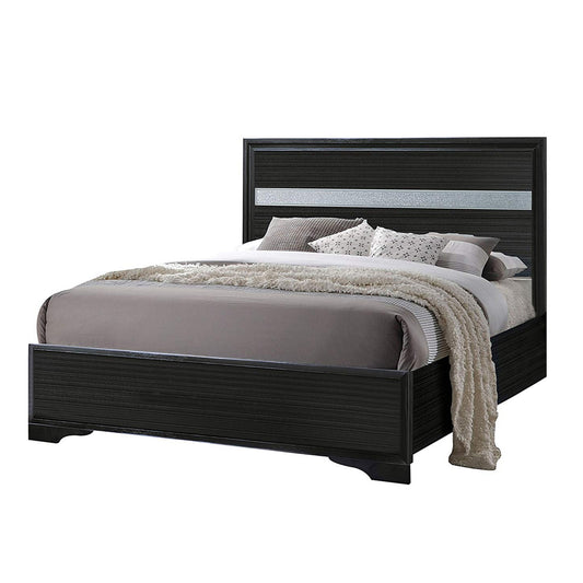 Wooden Twin Size bed with Bracket Legs and Crystal Accented Headboard, Black — Chic Home-Decor