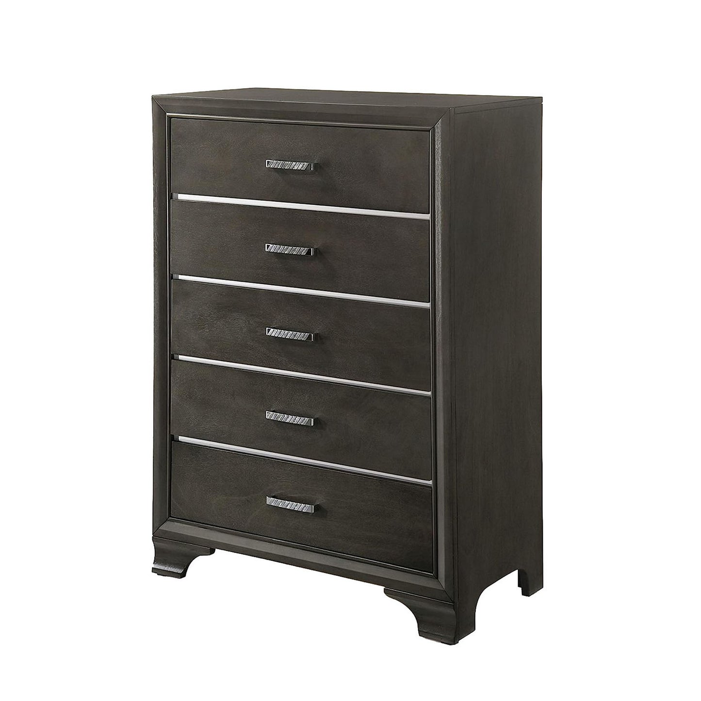 Wooden Five Drawer Chest With Bracket Legs, Gray — Chic Home-Decor