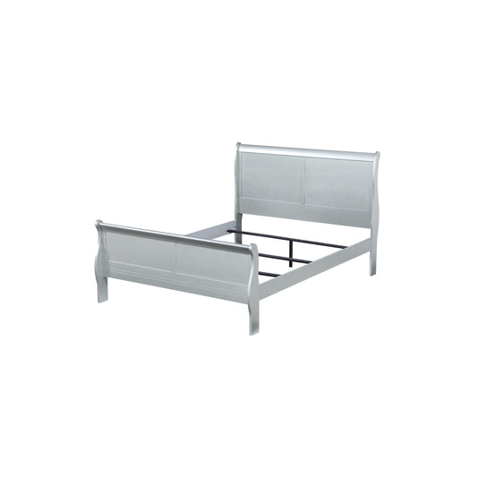 Wooden Queen Size Bed with Sleigh Headboard and Footboard, Silver — Chic Home-Decor