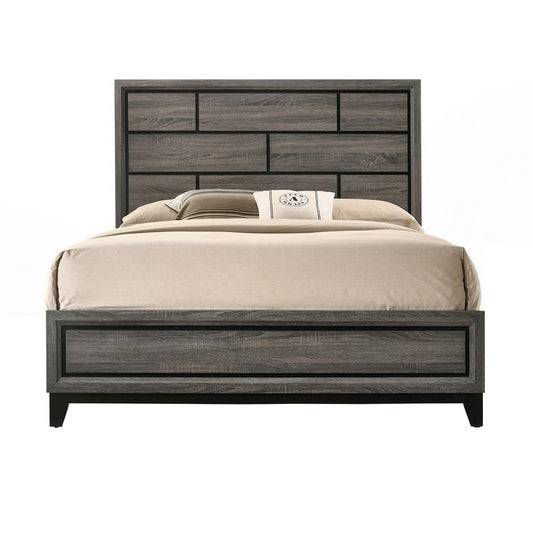 Transitional Style Wooden Queen Size Bed with Brick Elements Panel Headboard, Gray — Chic Home-Decor