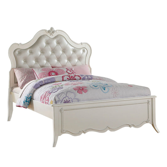 Pine Wood Twin Bed With Button Tufted Headboard, Pearl White — Chic Home-Decor