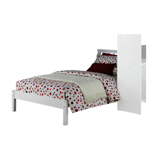 Wooden Twin Size Bed with Slated Headboard and Block Legs, White — Chic Home-Decor