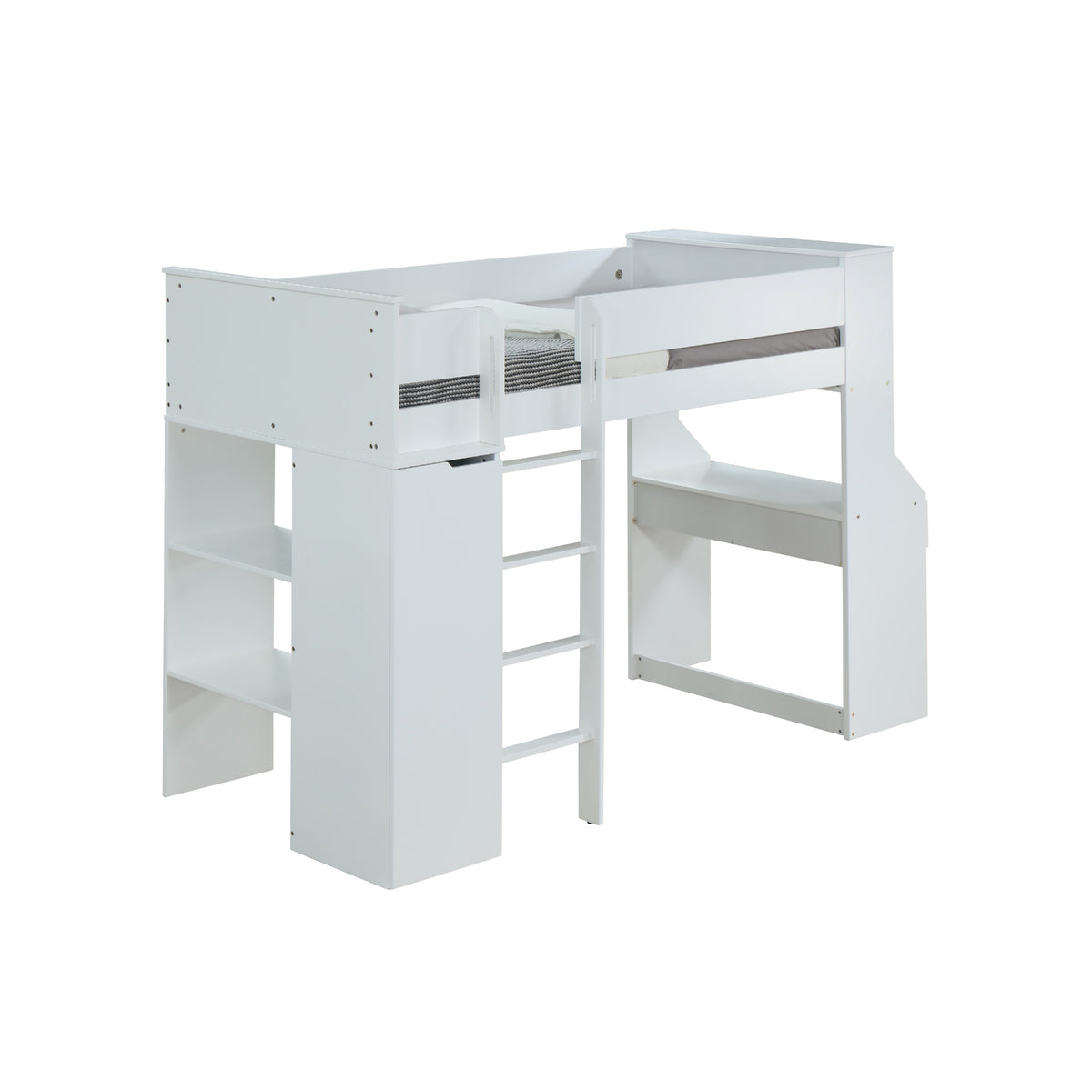 Wooden Twin Size Loft Bunk Bed with Workstation and Ladder, White — Chic Home-Decor