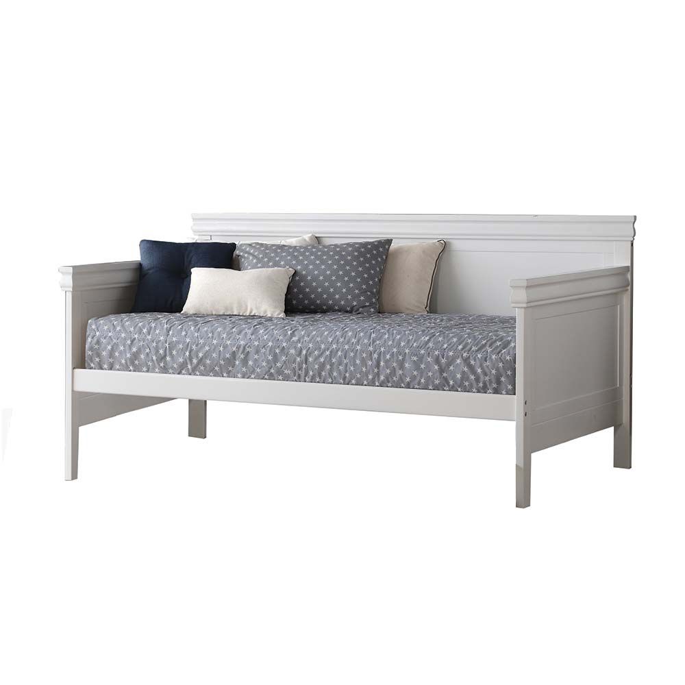 Piya Transitional Wooden Day Bed with Beveled Edges, White — Chic Home-Decor