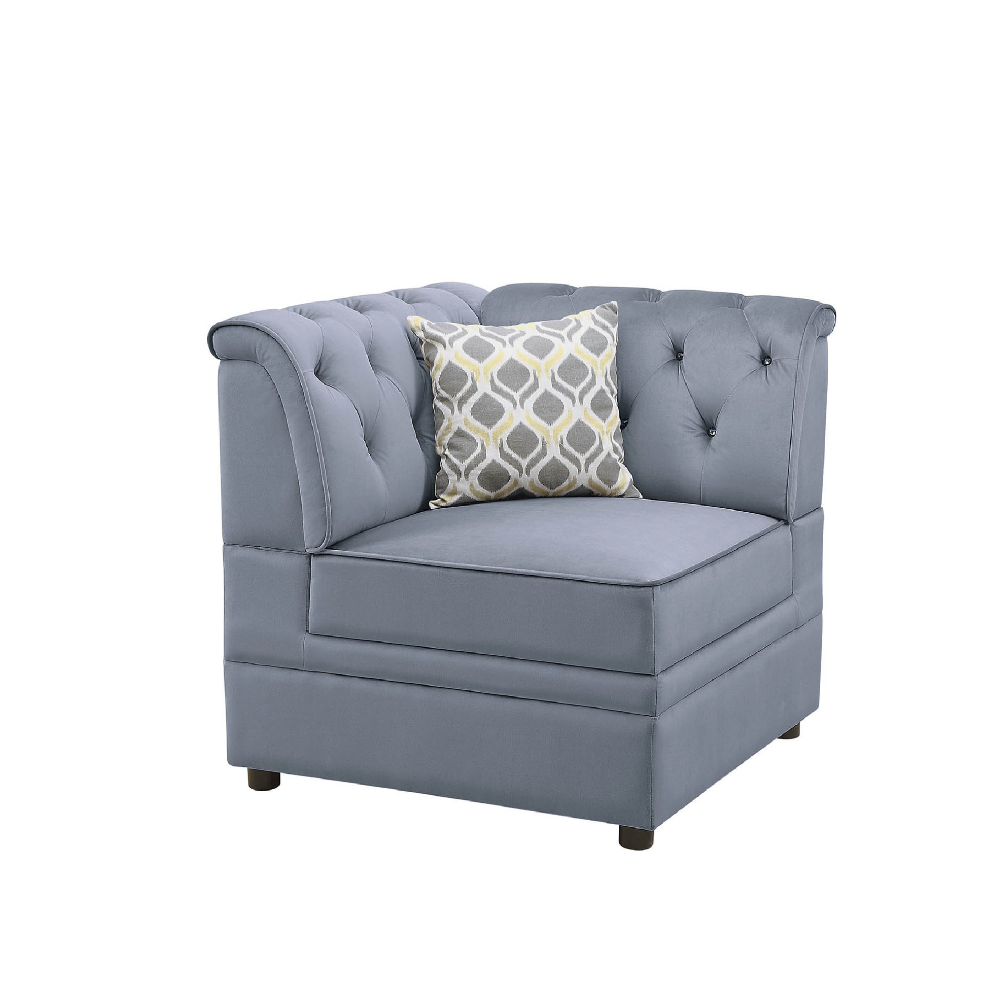 Fabric Upholstered Wooden Modular Wedge with Button Tufted Details, Gray — Chic Home-Decor