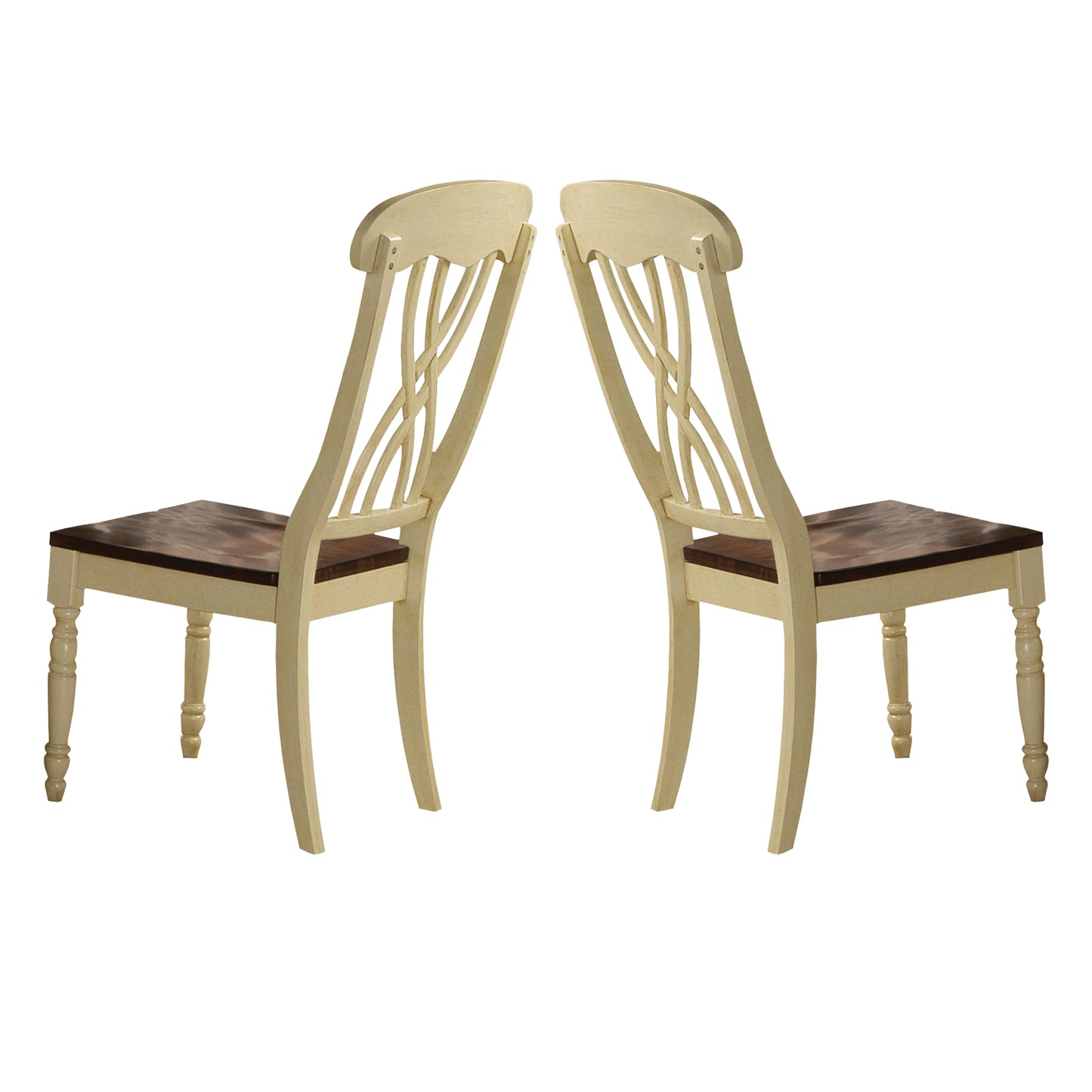 Wooden Side Chair with Overlapped Design Back and Scoop Seat, White and Brown, Set of Two — Chic Home-Decor
