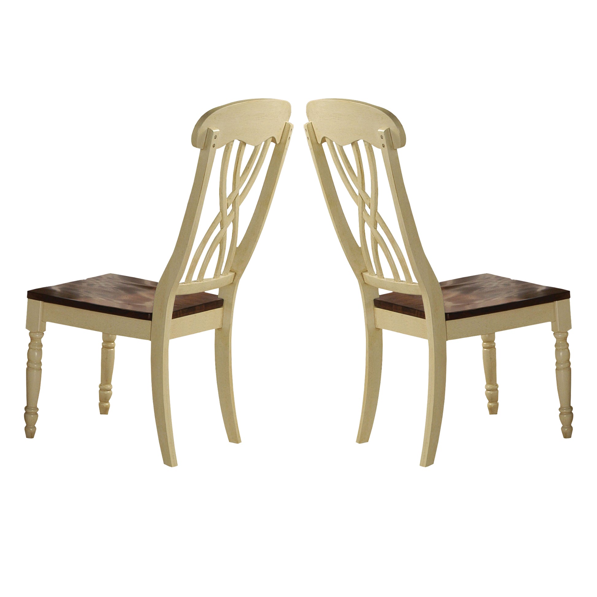 Wooden Side Chair with Overlapped Design Back and Scoop Seat, White and Brown, Set of Two — Chic Home-Decor