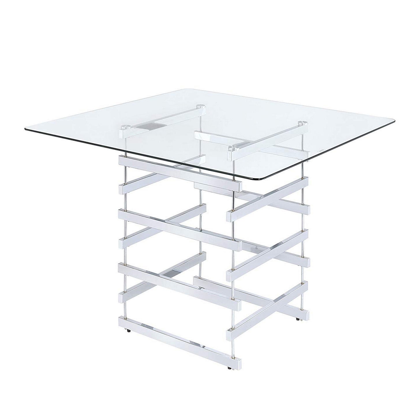 Mirror Top Counter Height Table With Metal Architectural Base, Chrome & Clear — Chic Home-Decor