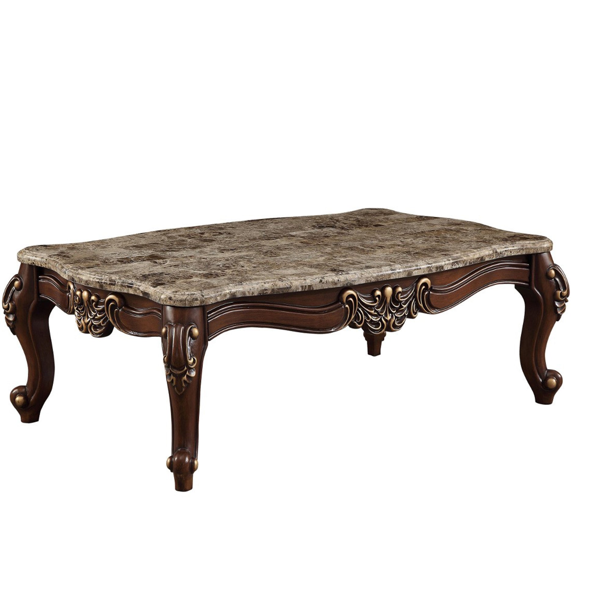 Traditional Style Rectangular Wood and Marble Coffee Table, Brown — Chic Home-Decor