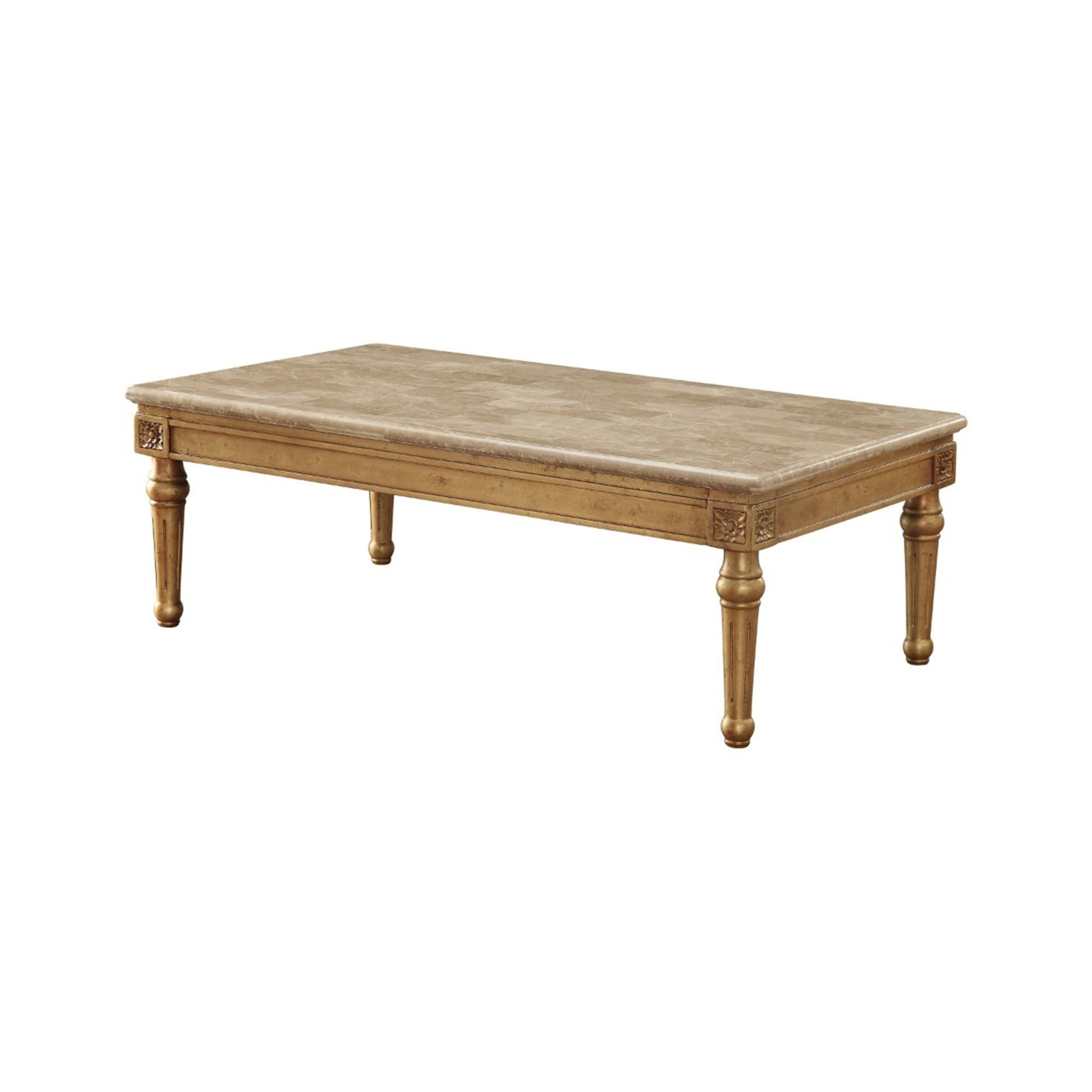 Traditional Style Rectangular Wood and Marble Coffee Table, Gold — Chic Home-Decor