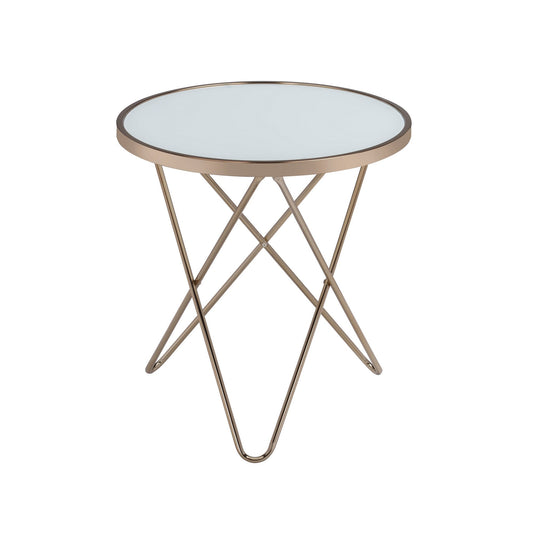 Valora End Table, Frosted Glass & Champagne — Chic Home-Decor