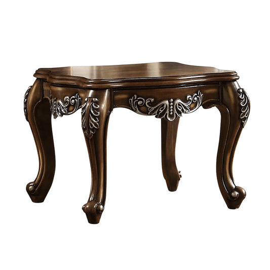 Wooden End Table With Fine Scrolled Work, Antique Oak Brown — Chic Home-Decor