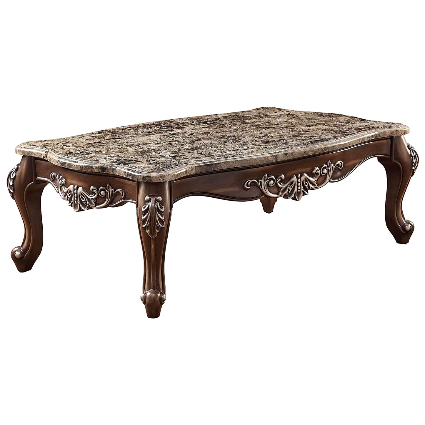 Wooden Coffee Table with Marble Top in Antique Oak Brown — Chic Home-Decor