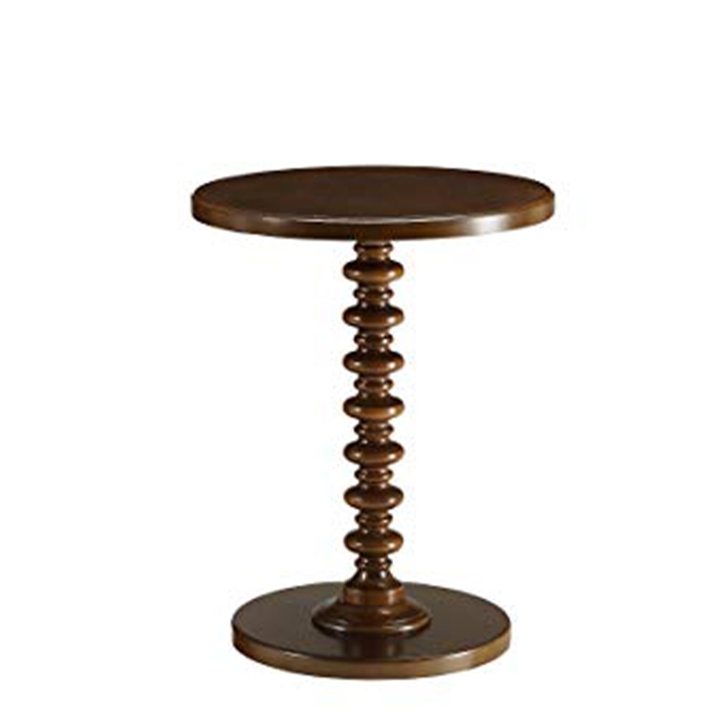 17 Inch Round Wood Side Table, Turned Support, Walnut Brown — Chic Home-Decor